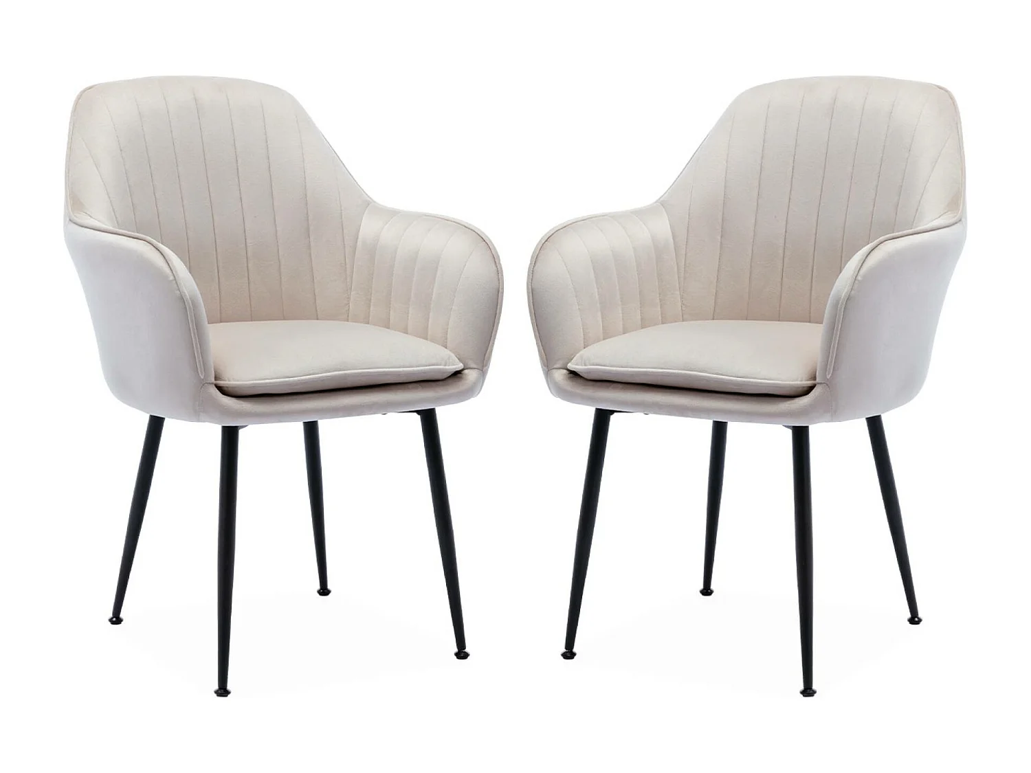 Sillón de terciopelo con patas de metal, set de 2 blanco roto