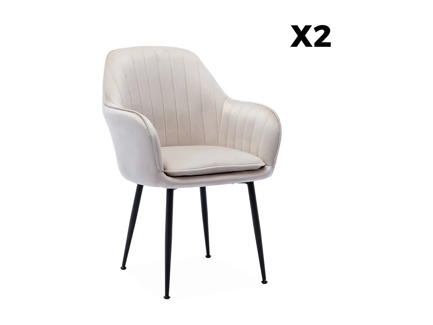 Sillón de terciopelo con patas de metal, set de 2 blanco roto