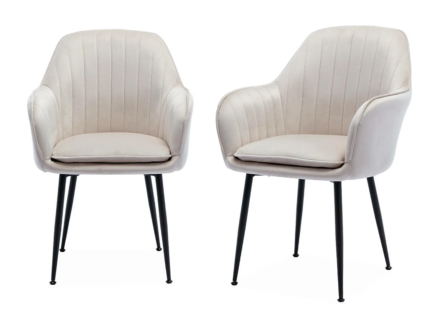 Sillón de terciopelo con patas de metal, set de 2 blanco roto