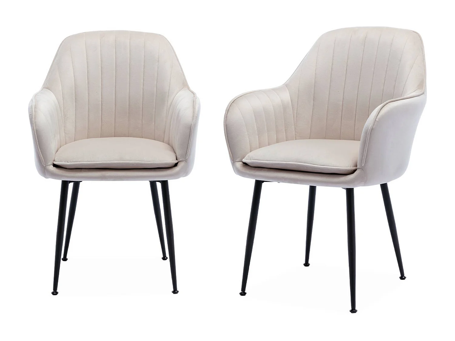 Set 2 poltrone in velluto con gambe in metallo, bianco sporco