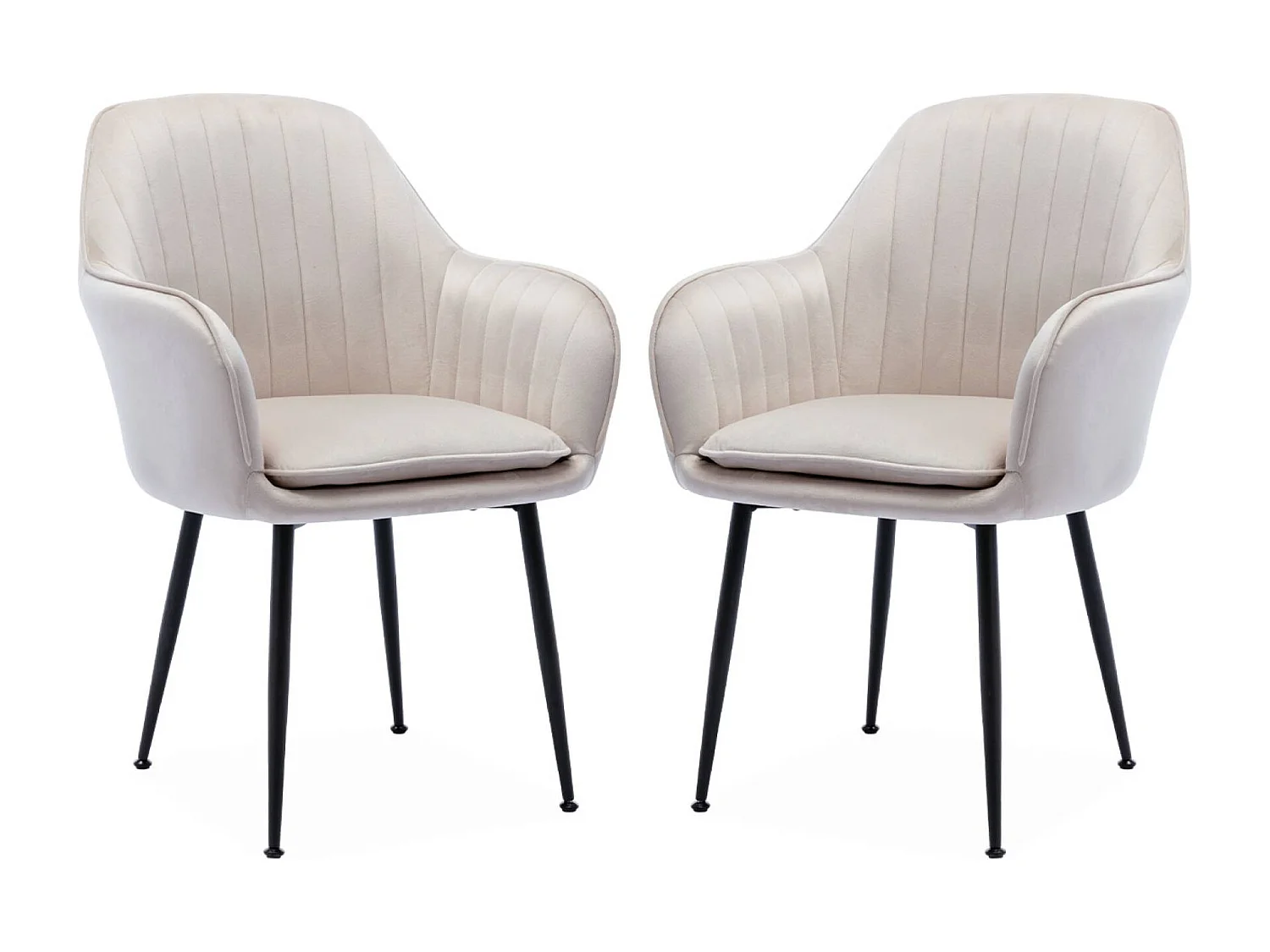 Set 2 poltrone in velluto con gambe in metallo, bianco sporco