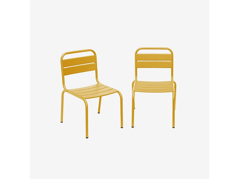 Lot de 2 chaises en métal jaune pour enfant. salon de jardin enfant