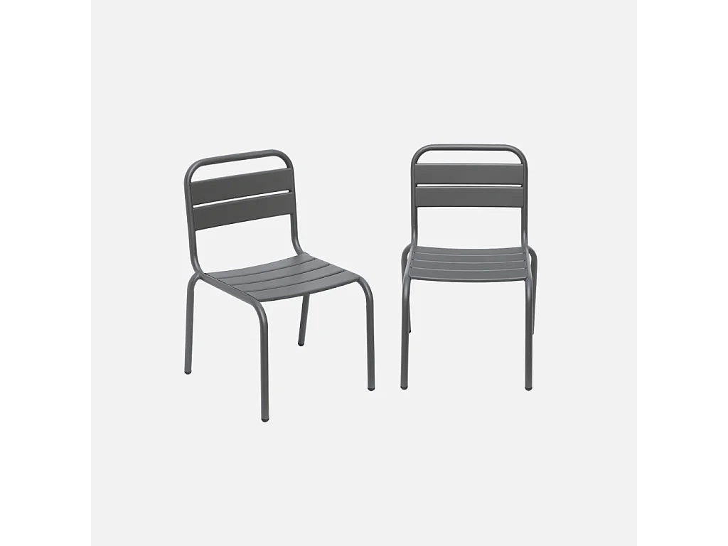 Salon de jardin enfant. lot de 2 chaises en métal anthracite pour enfant