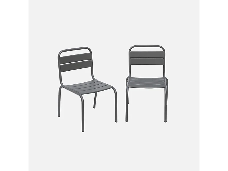 Salon de jardin enfant. lot de 2 chaises en métal anthracite pour enfant