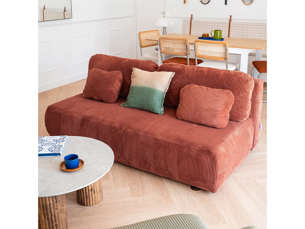 Canapé convertible 3 places avec coffre de rangement en velours côtelé rouille - Gemma