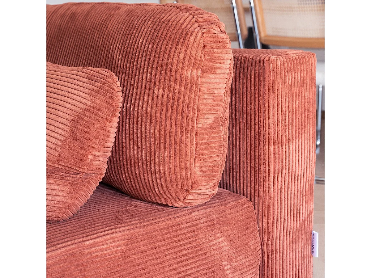 Canapé convertible 3 places avec coffre de rangement en velours côtelé rouille - Gemma