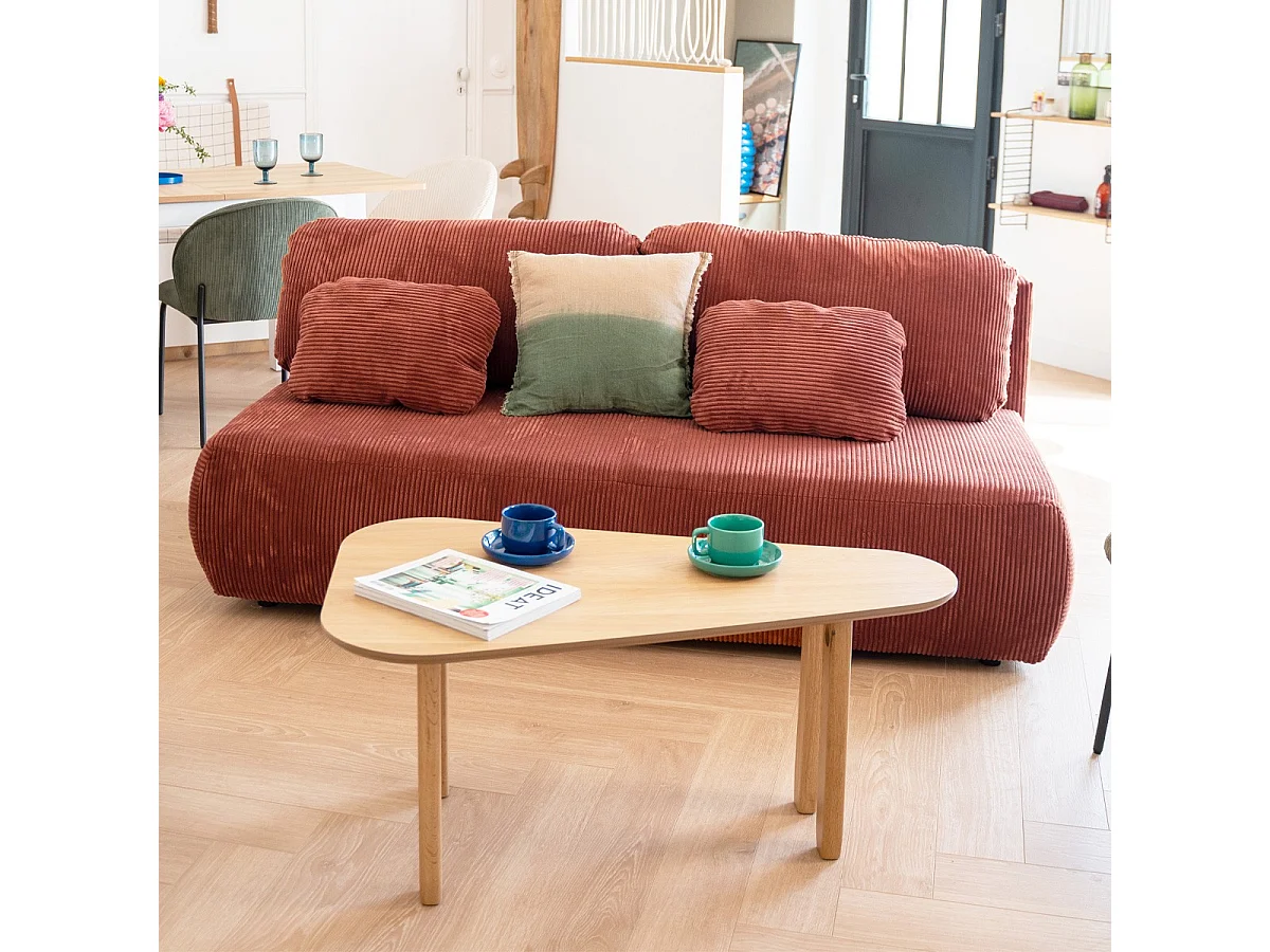 Canapé convertible 3 places avec coffre de rangement en velours côtelé rouille - Gemma