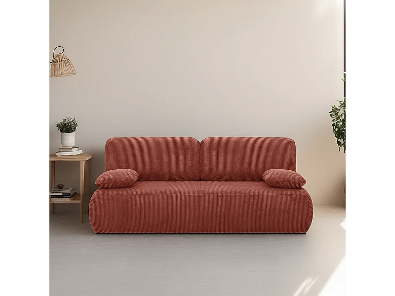 Canapé convertible 3 places avec coffre de rangement en velours côtelé rouille - Gemma
