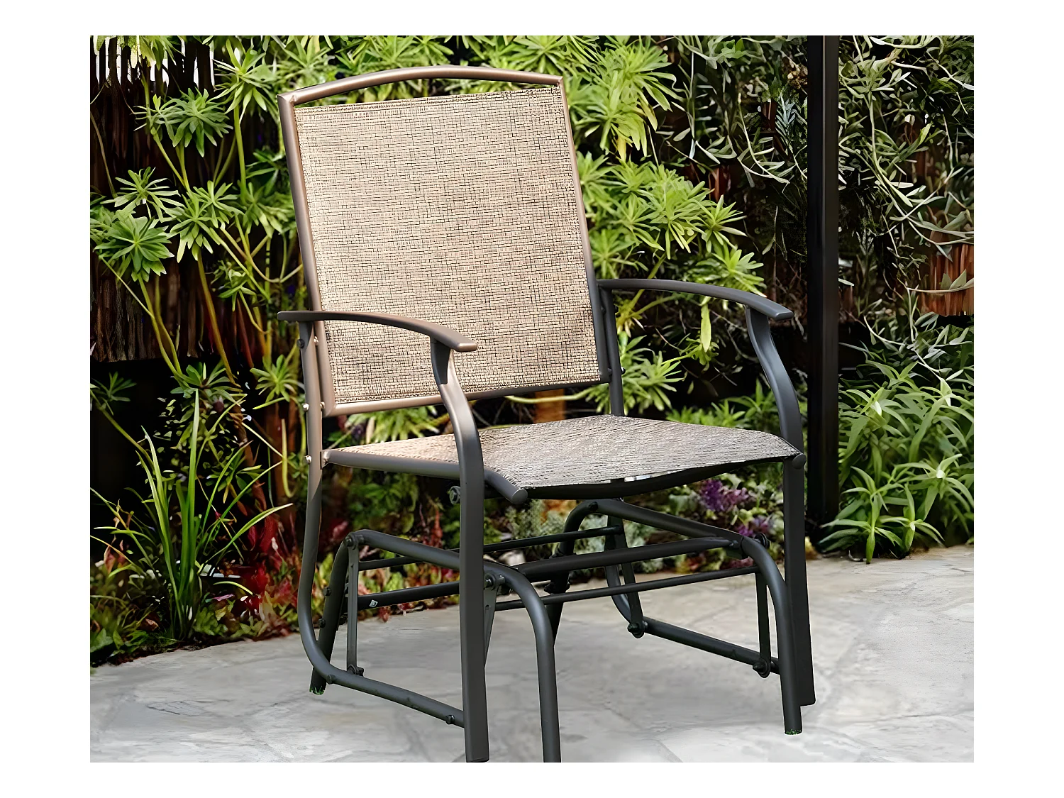 Fauteuil à Bascule Jardin avec Accoudoirs, 58 x 70 x 94 cm Charge Max.150KG