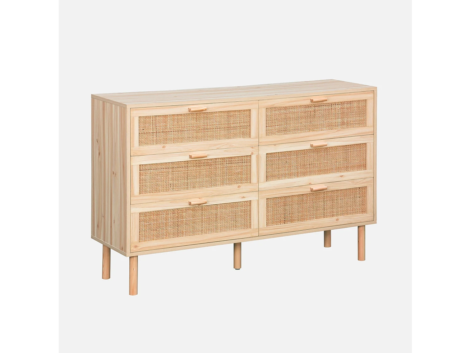 Commode 6 tiroirs cannage et décor bois CAMARGUE L 120 x P 40 x H 80cm