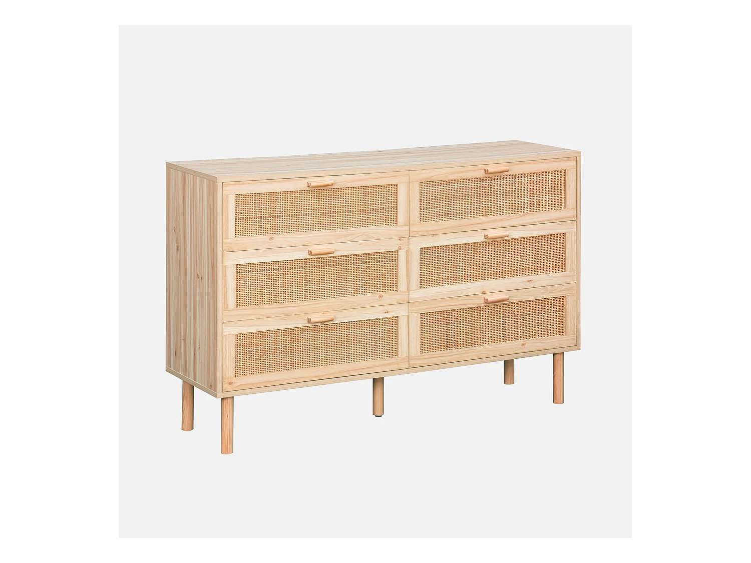 Cassettone con effetto canna e legno a 6 cassetti