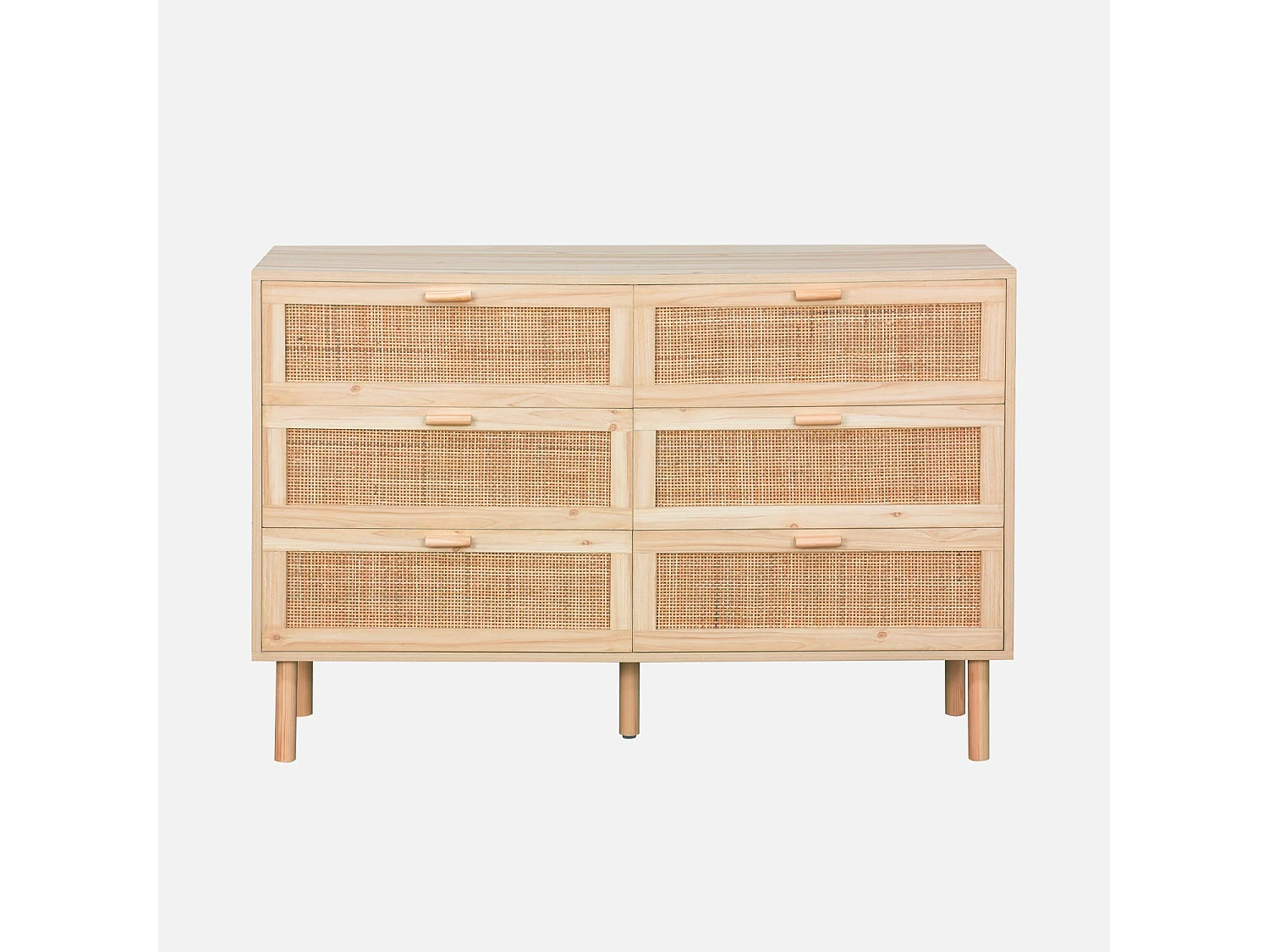 Commode 6 tiroirs cannage et décor bois CAMARGUE L 120 x P 40 x H 80cm