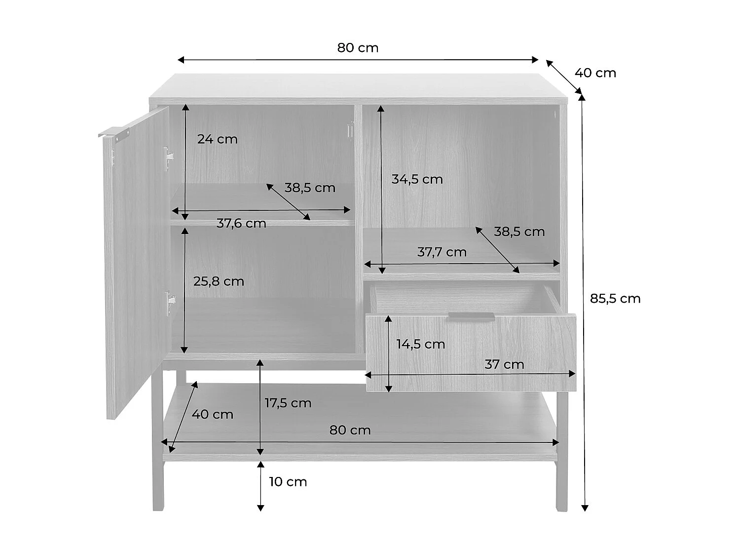 Credenza a 1 anta in legno di noce, 80cm, marrone