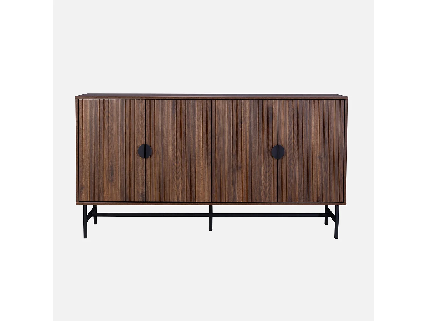 Credenza a 4 ante scanalata effetto legno, 157.5cm, marrone scuro