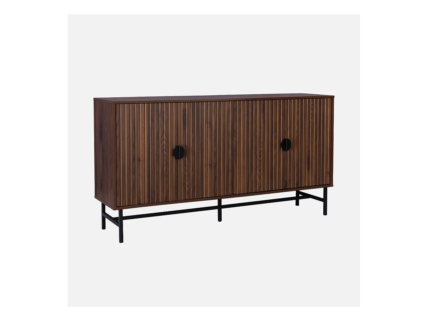 Buffet de rangement effet bois foncé. Bazalt. quatre portes. deux étagères. buffet haut. vaisselier. L 157.5 x l 39 x H 83cm