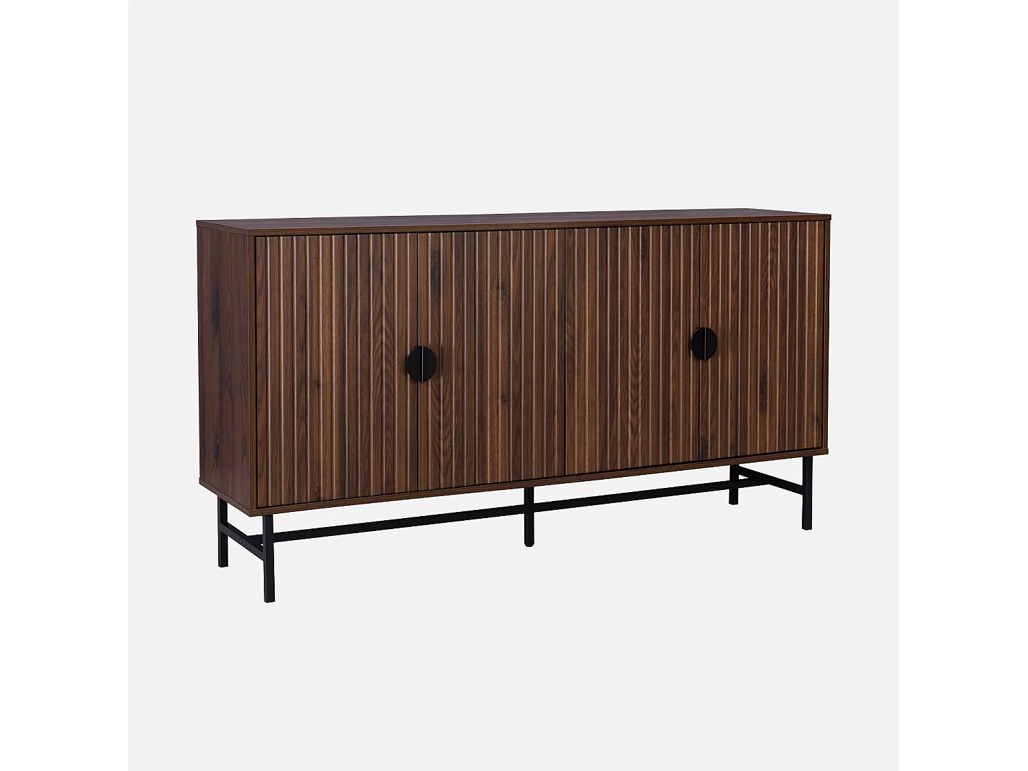 Credenza a 4 ante scanalata effetto legno, 157.5cm, marrone scuro