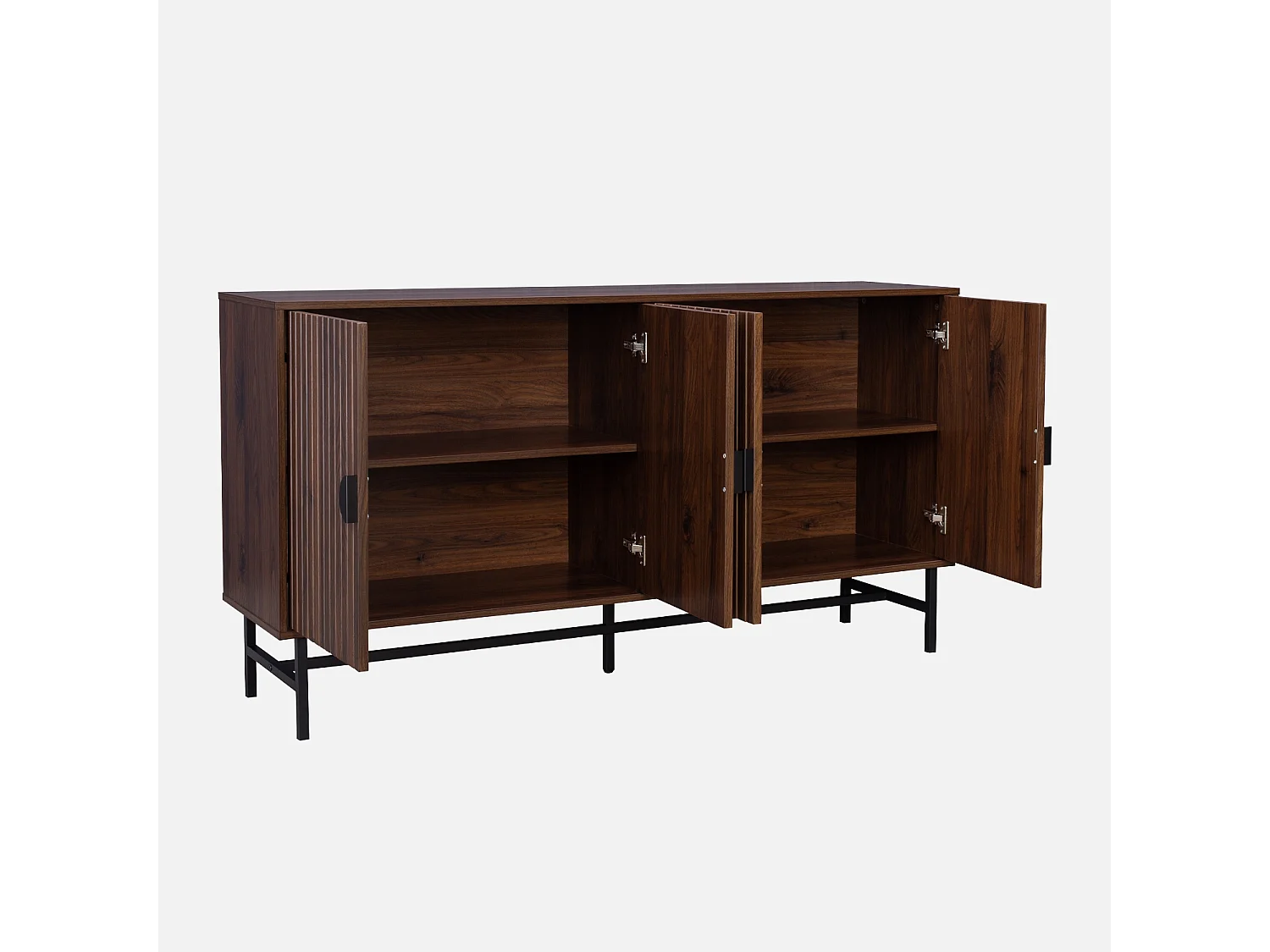 Credenza a 4 ante scanalata effetto legno, 157.5cm, marrone scuro