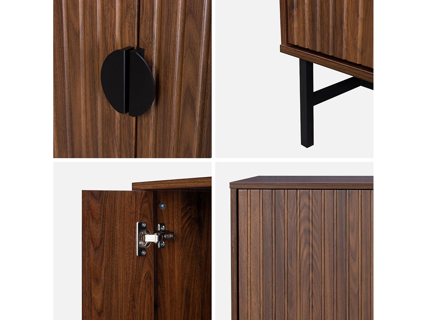 Credenza a 4 ante scanalata effetto legno, 157.5cm, Bazalt, Marrone scuro, 157.5x39x83 cm