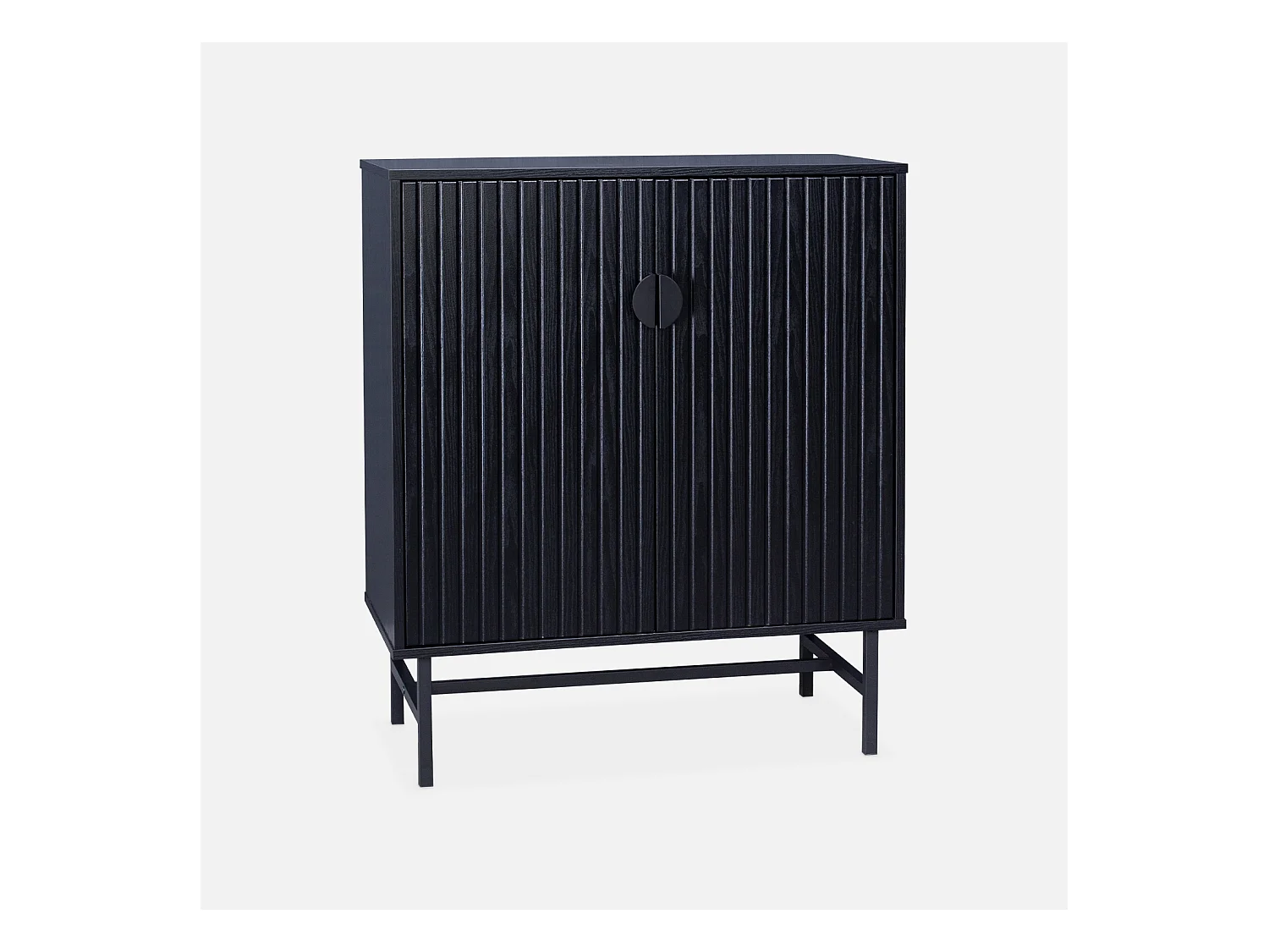 Buffet effet bois à rainures noires. buffet haut. vaisselier. deux portes et une étagère BAZALT 80cm