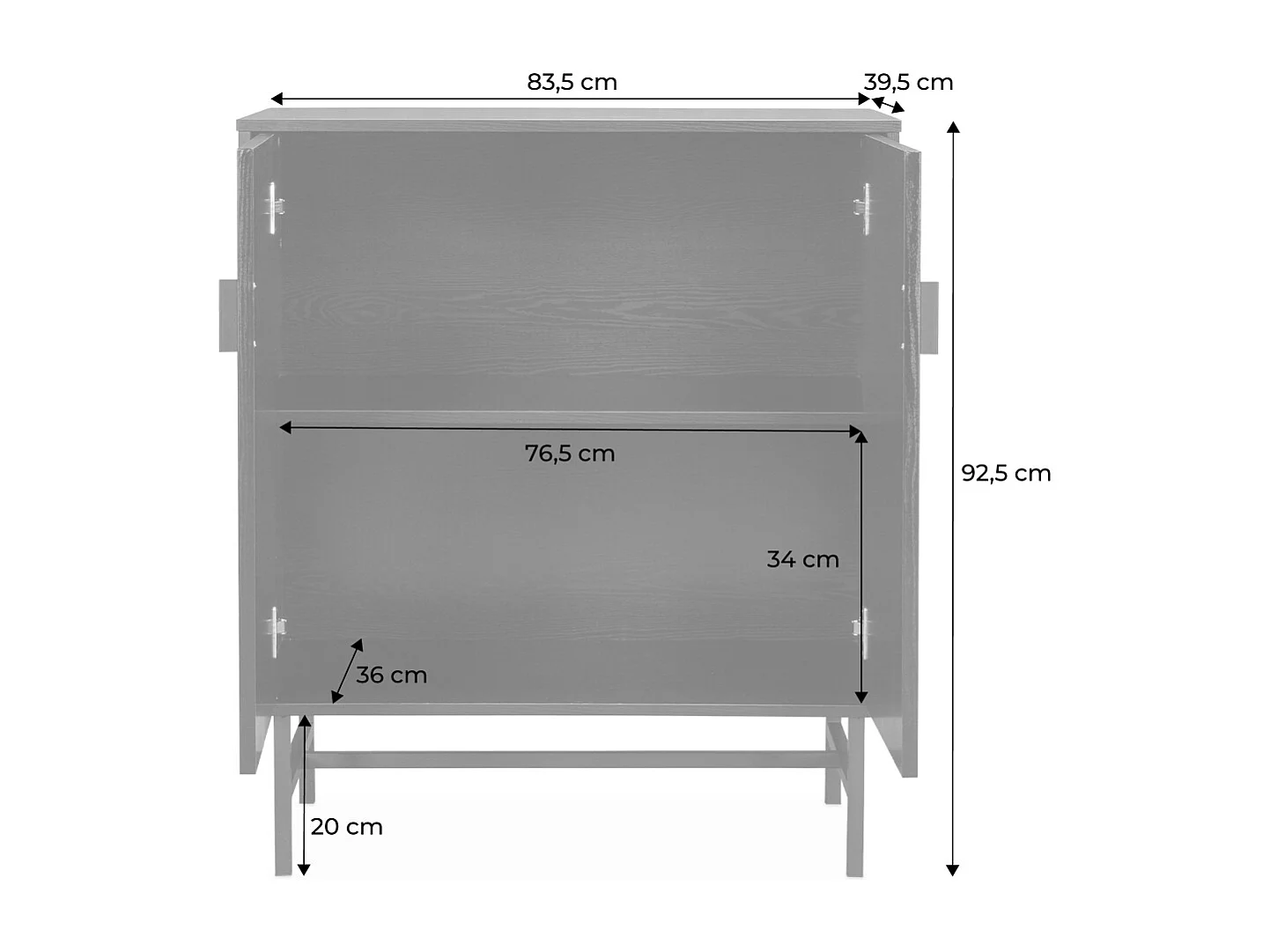 Credenza effetto legno con scanalature nere 2 ante, 80cm, nero