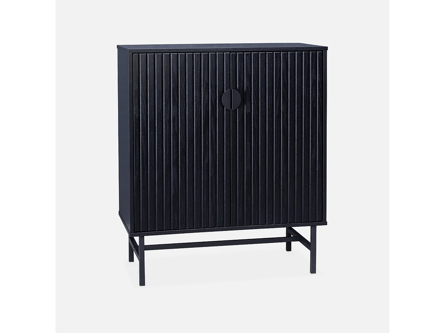 Credenza effetto legno con scanalature nere 2 ante, 80cm, Bazalt, Nero, 80x39x92.5 cm