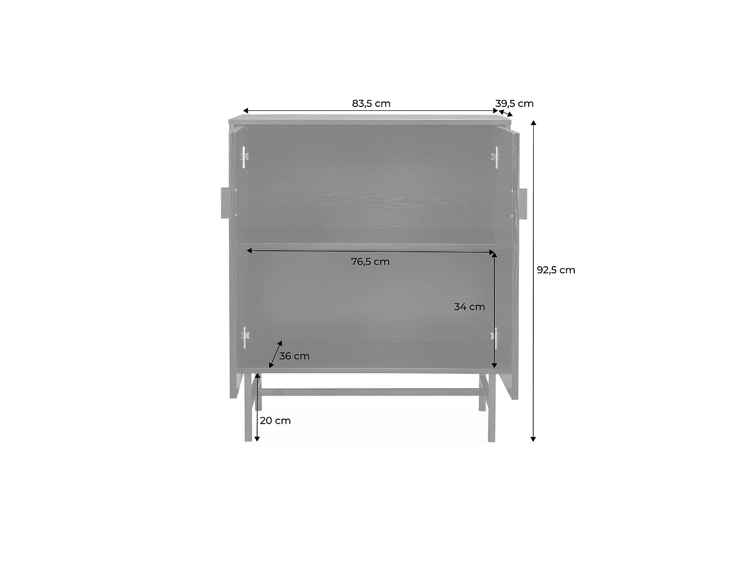 Credenza effetto legno con scanalature nere 2 ante, 80cm, Bazalt, Nero, 80x39x92.5 cm