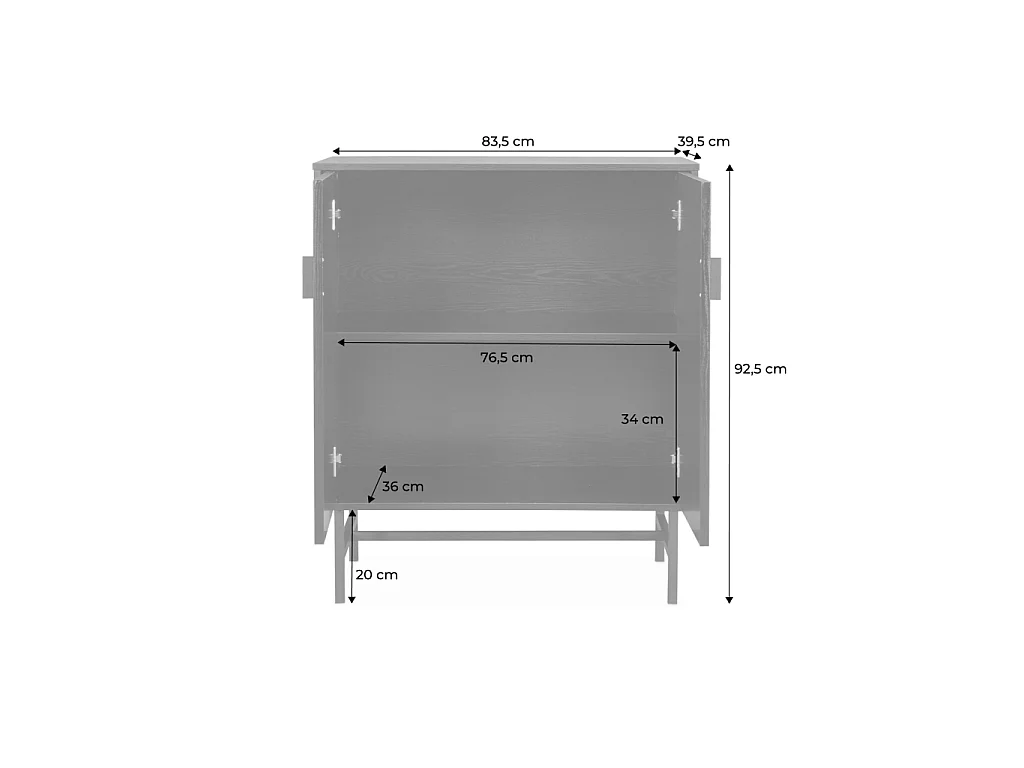 Credenza effetto legno con scanalature nere 2 ante, 80cm, Bazalt, Nero, 80x39x92.5 cm