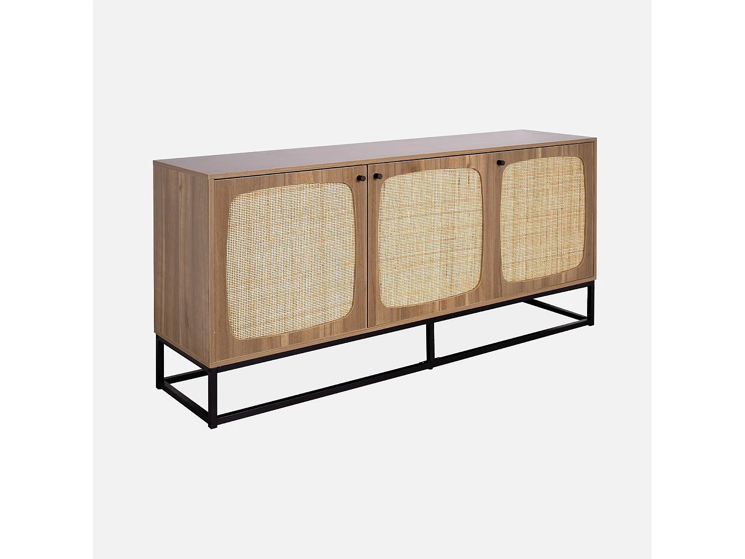 Credenza a 3 ante arrotondate in legno e canna, 160cm, marrone
