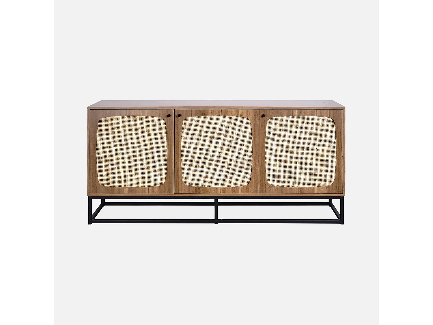 Credenza a 3 ante arrotondate in legno e canna, 160cm, marrone