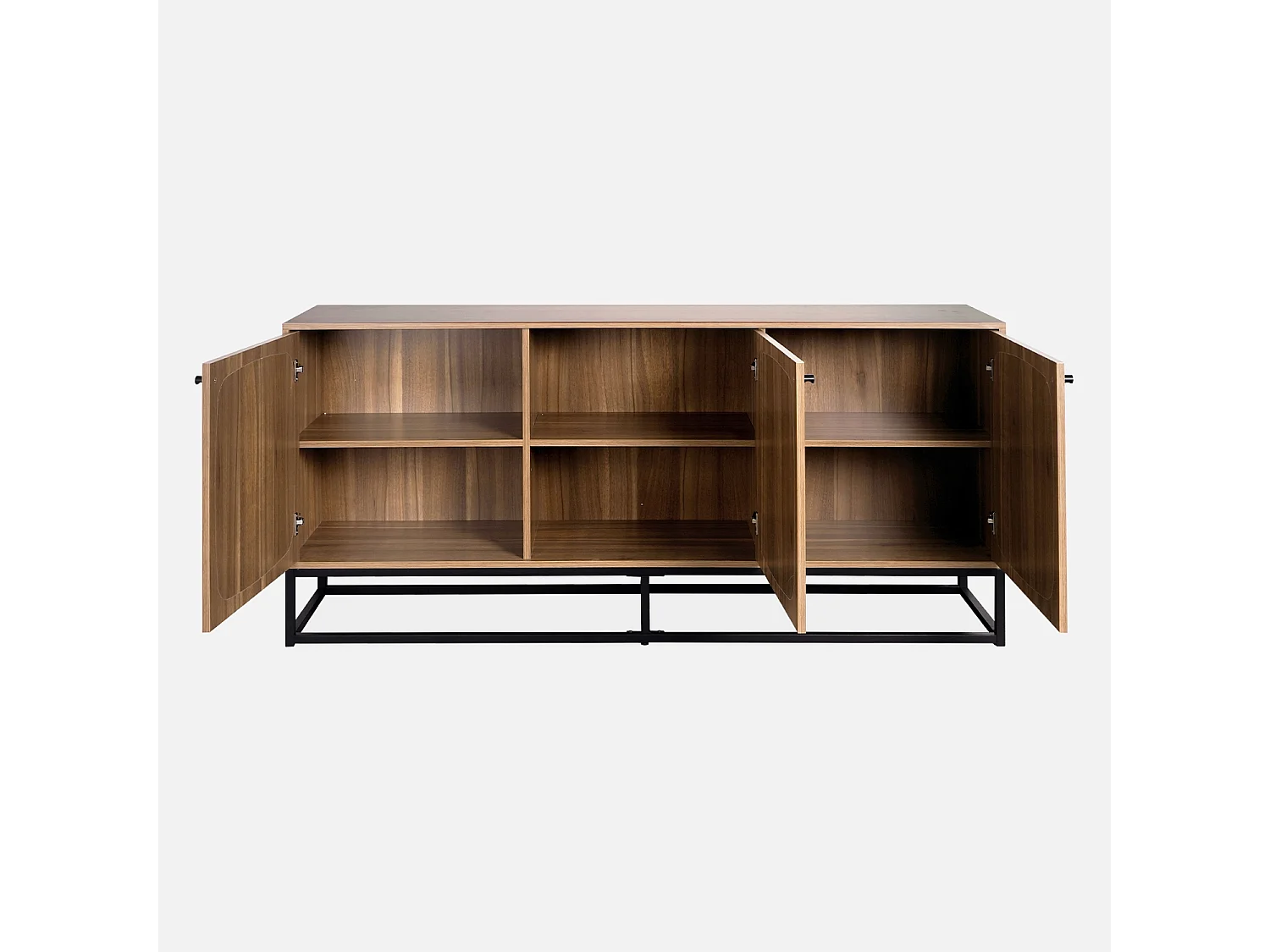 Credenza a 3 ante arrotondate in legno e canna, 160cm, marrone
