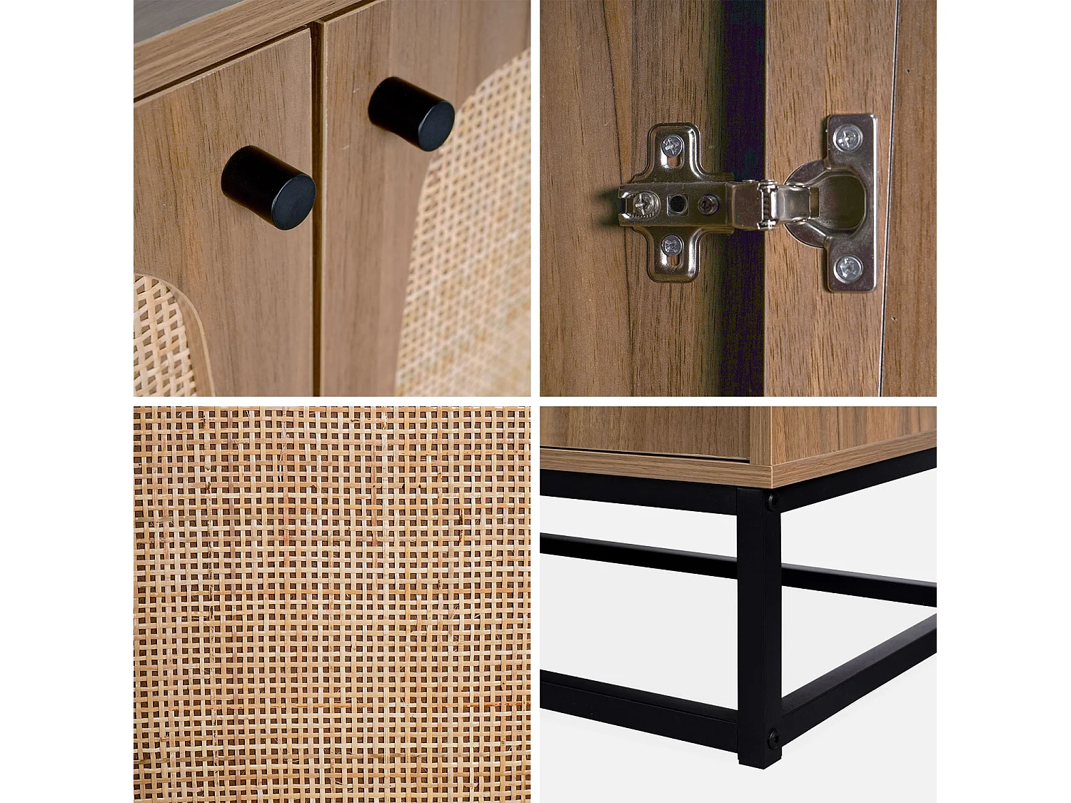 Credenza a 3 ante arrotondate in legno e canna, 160cm, marrone