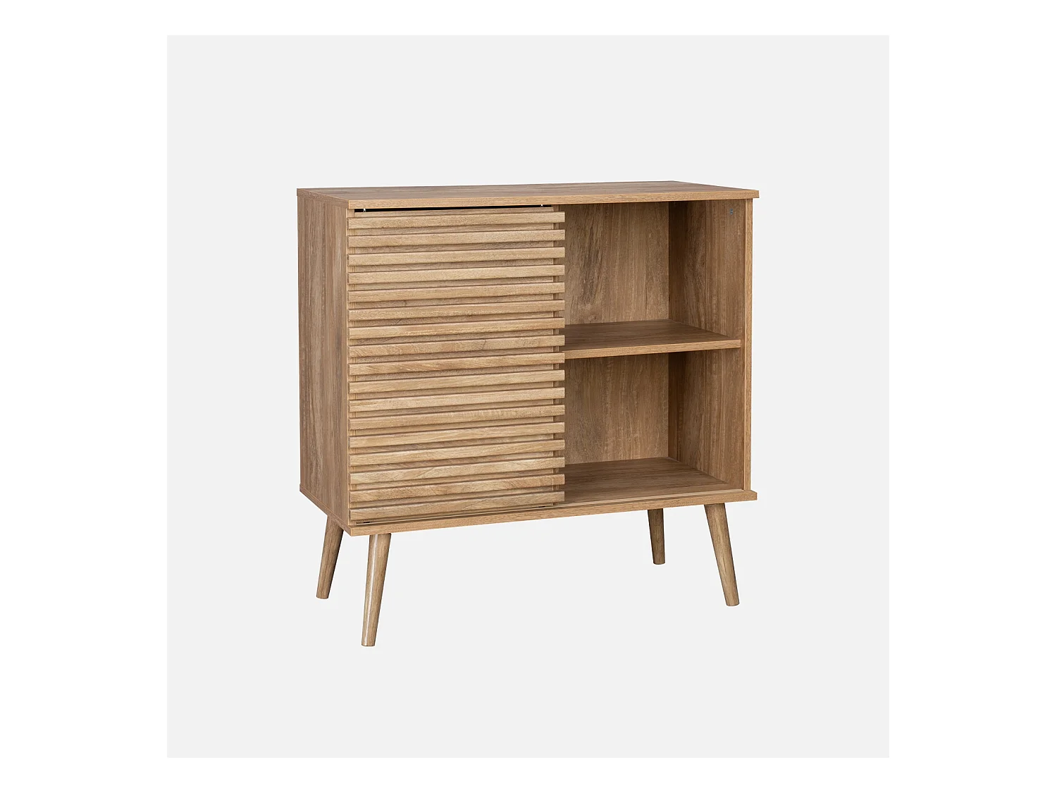 Buffet scandinave décor bois. buffet haut. vaisselier. avec 1 porte coulissante rainurée et 2 étagères 80cm