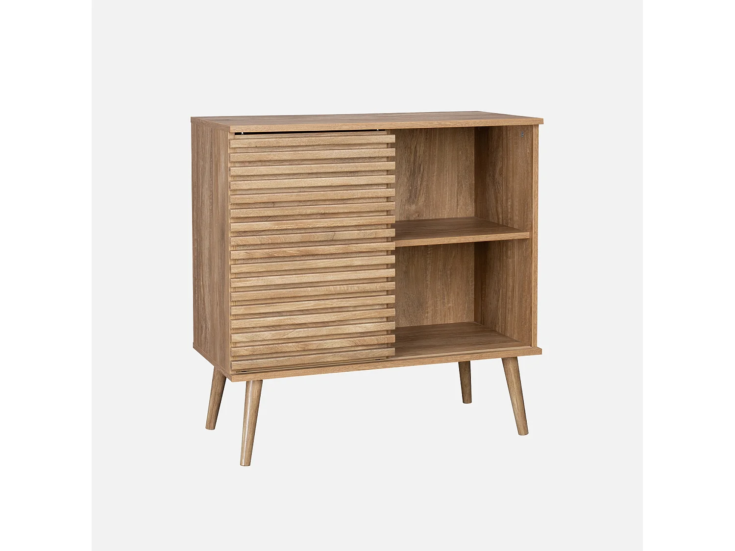 Buffet scandinave décor bois. buffet haut. vaisselier. avec 1 porte coulissante rainurée et 2 étagères 80cm