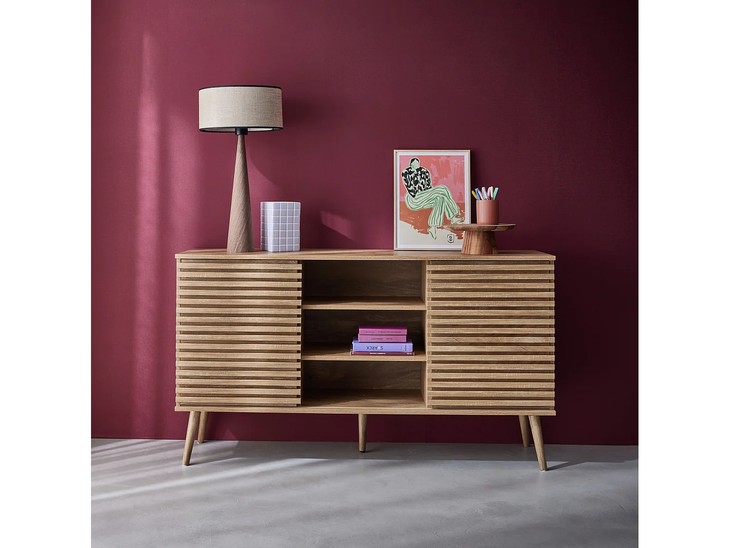 Aparador escandinavo de madera con 2 puertas, 140cm natural