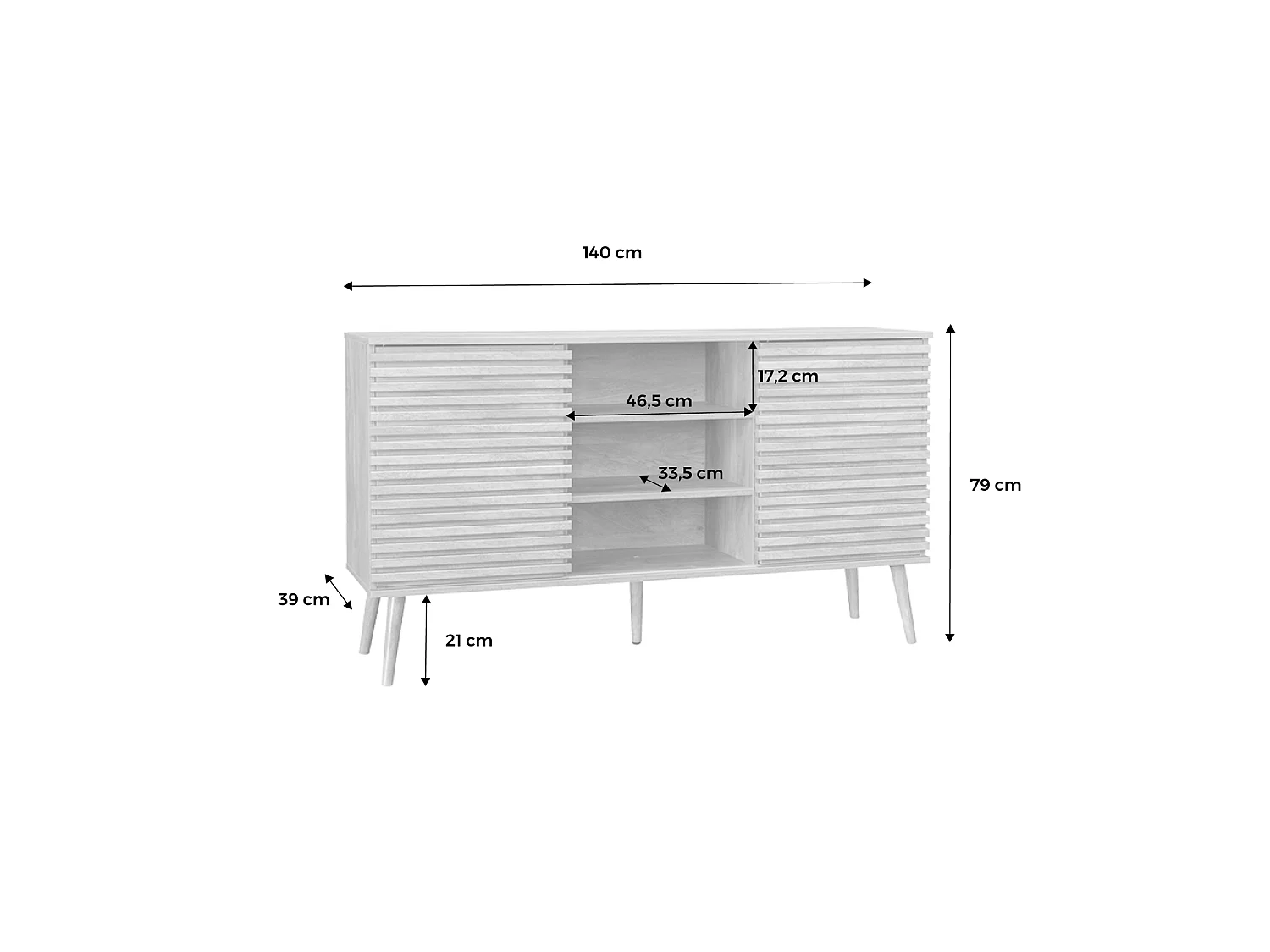 Aparador escandinavo de madera con 2 puertas, 140cm natural