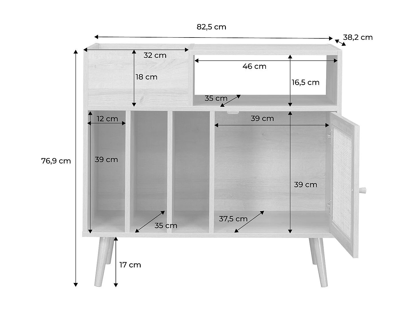 Muebles de vinilo con decoración de caña y madera natural