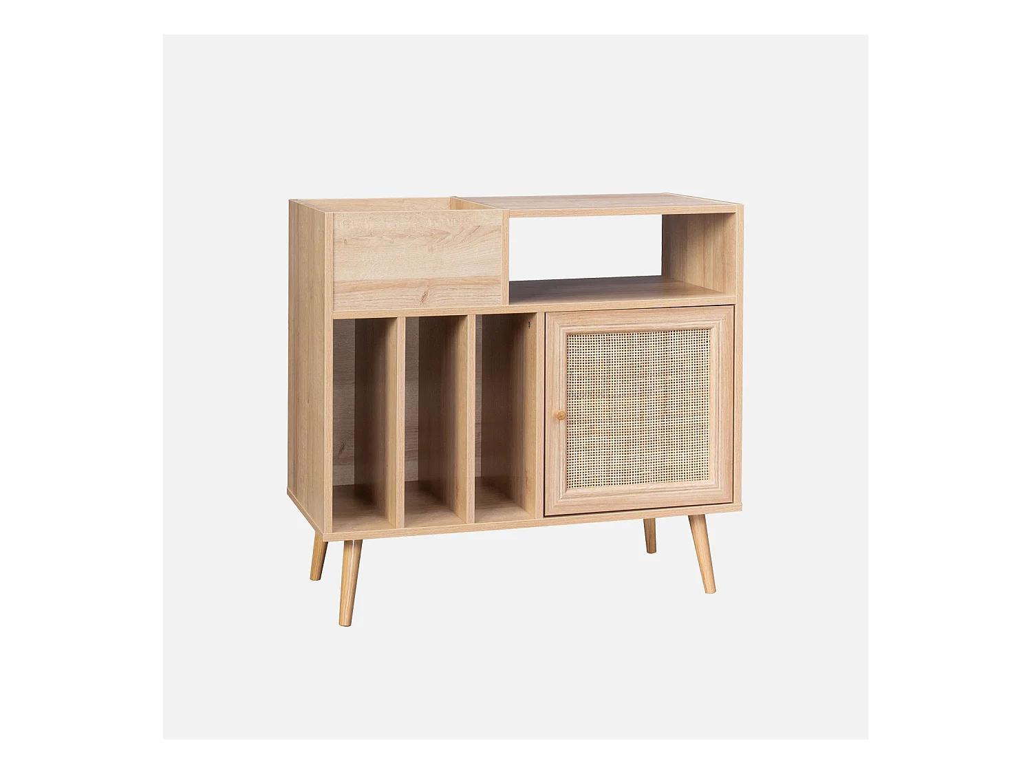 Meuble vinyle cannage et décor bois Bohème 1 porte et 4 casiers 83cm