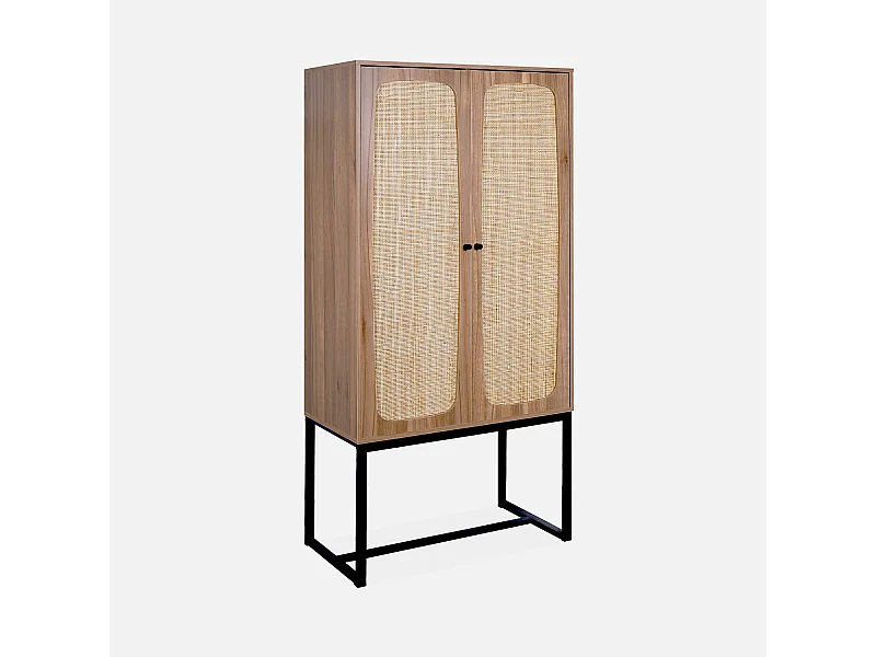 Aparador de 2 puertas de caña y madera, 165cm natural