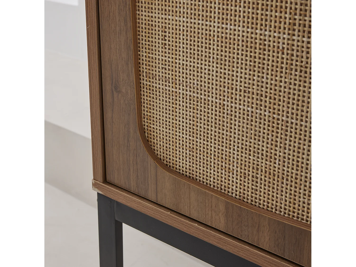 Credenza a 2 ante in canna e legno, 165cm, marrone naturale