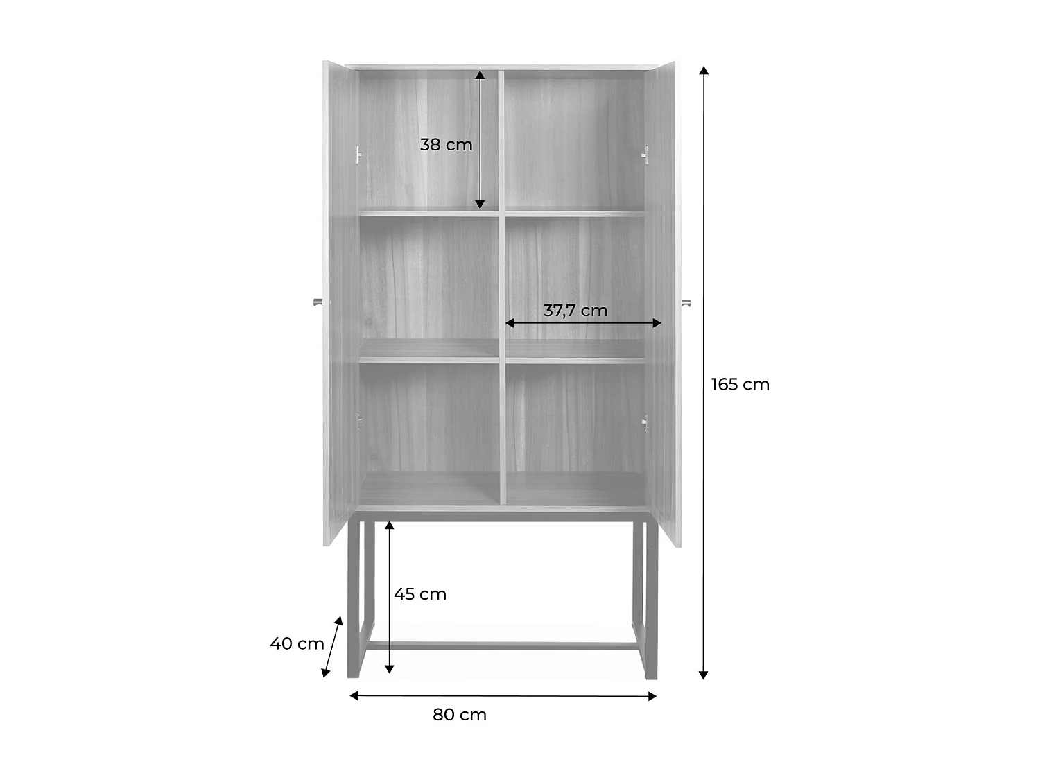 Credenza a 2 ante in canna e legno, 165cm, marrone naturale