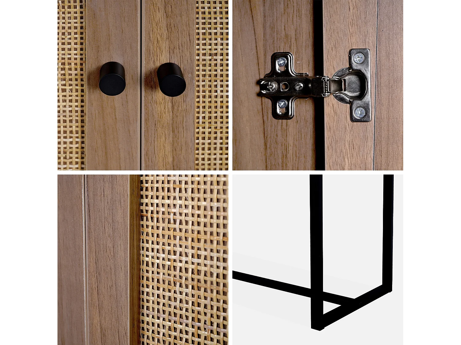 Aparador de 2 puertas de caña y madera, 165cm natural