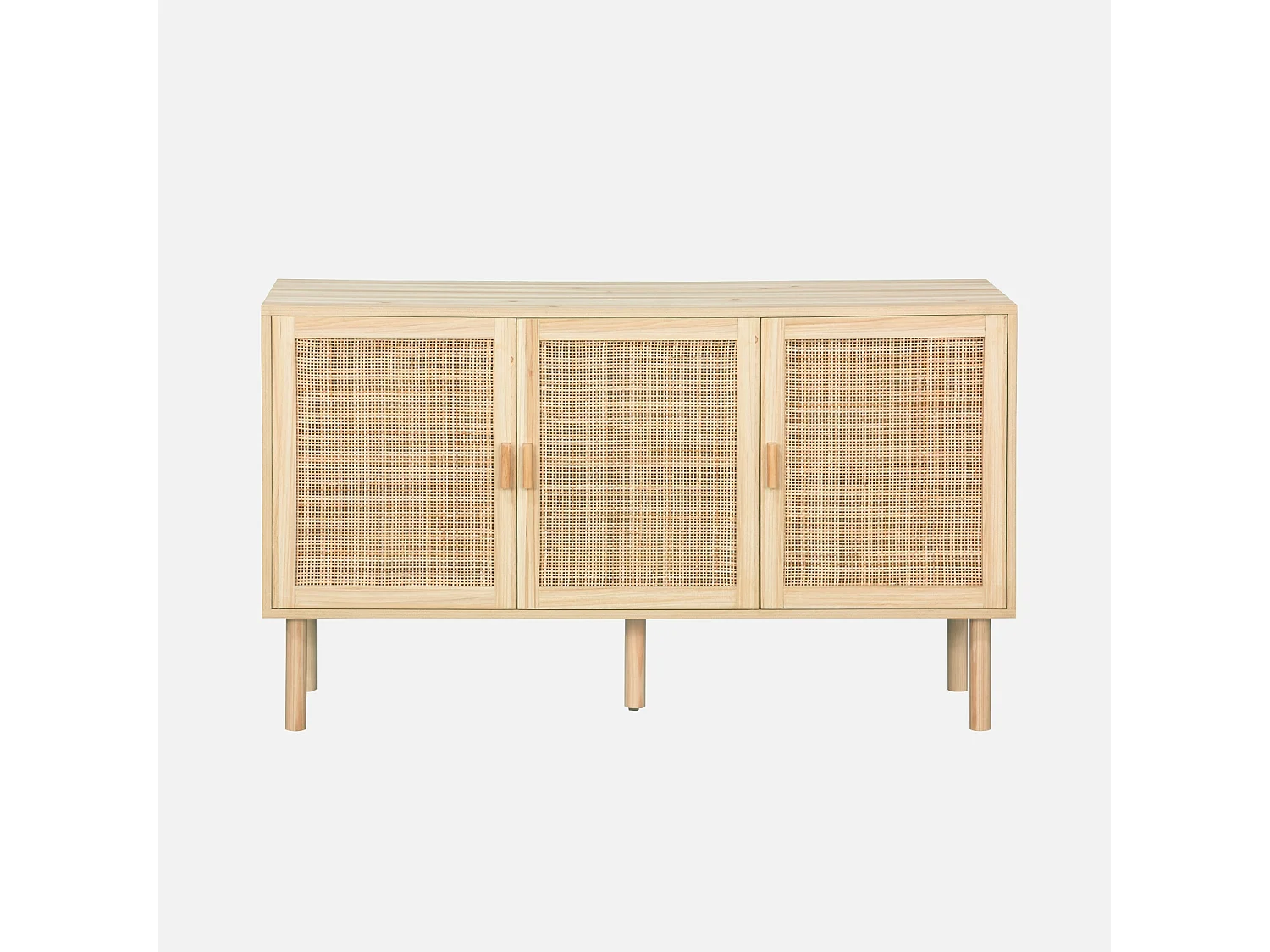 Credenza in vimini ed effetto legno a 3 ante, 120cm, marrone naturale