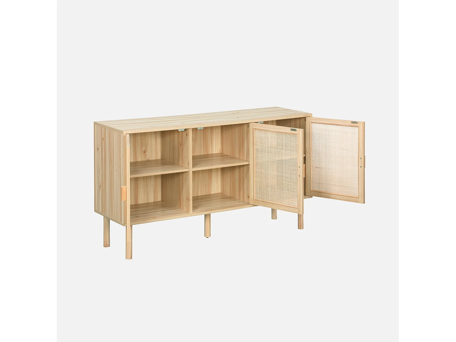 Credenza in vimini ed effetto legno a 3 ante, 120cm, marrone naturale