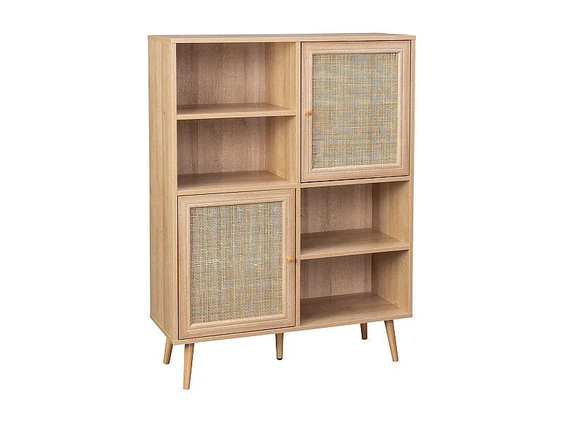 Credenza a 2 ante in canna e legno 101.5cm, marrone naturale