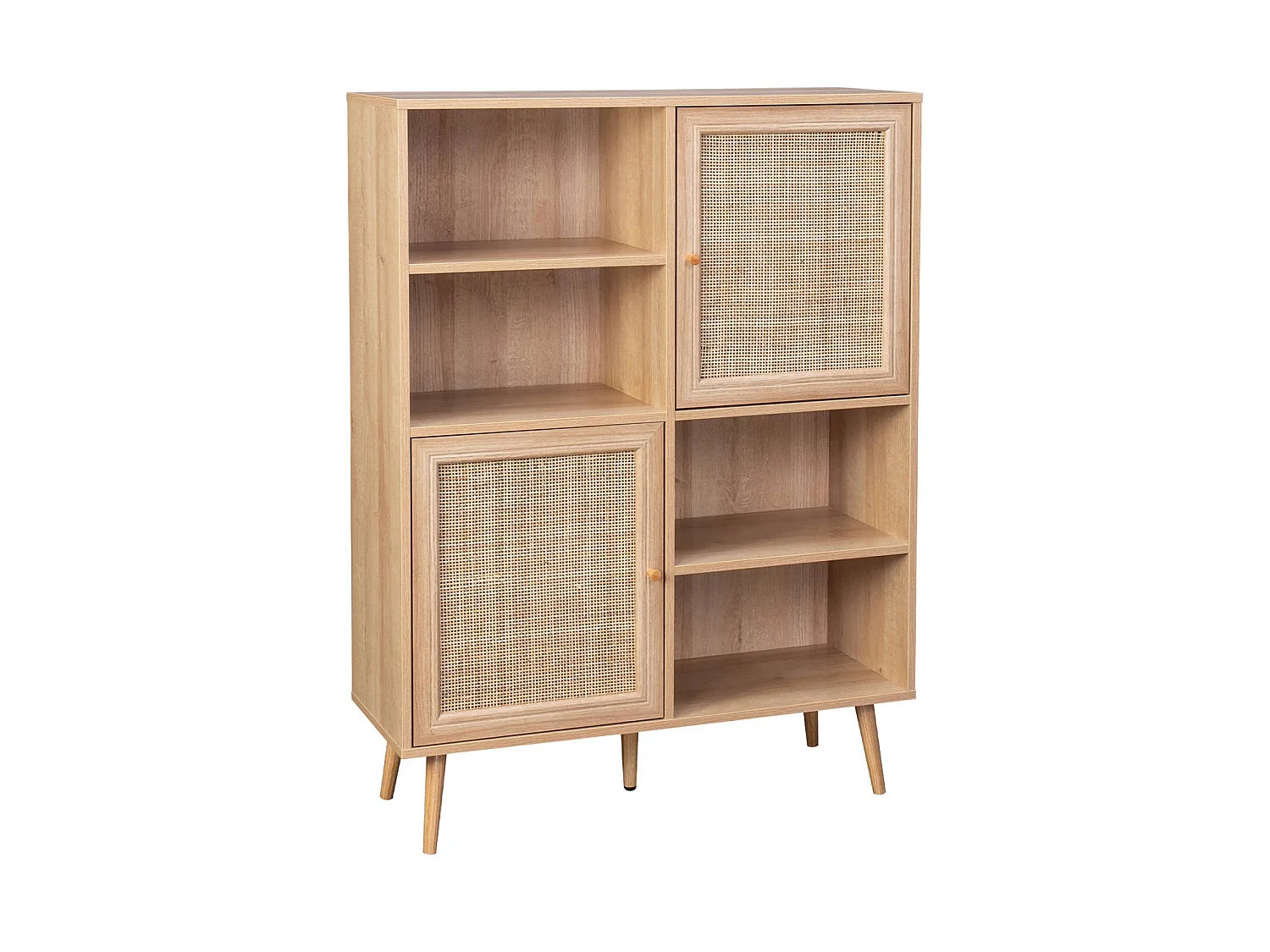 Credenza a 2 ante in canna e legno, 90cm Marrone naturale - 90x33x120 cm