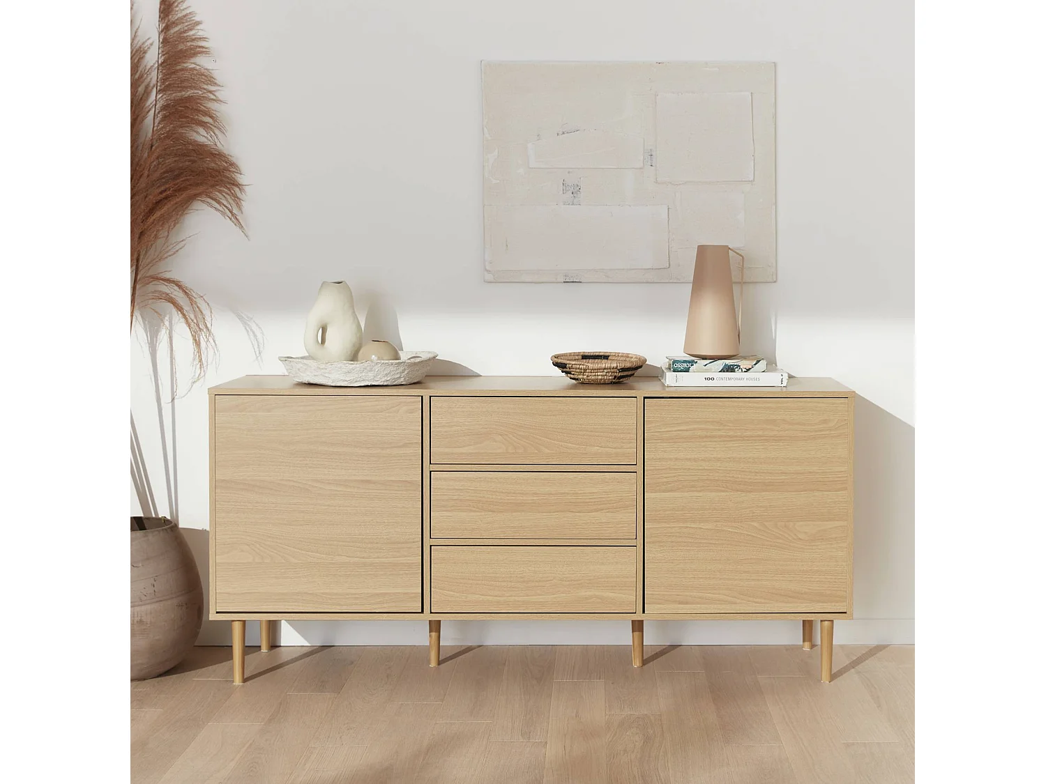 Credenza a 2 ante effetto legno, 160cm, marrone naturale
