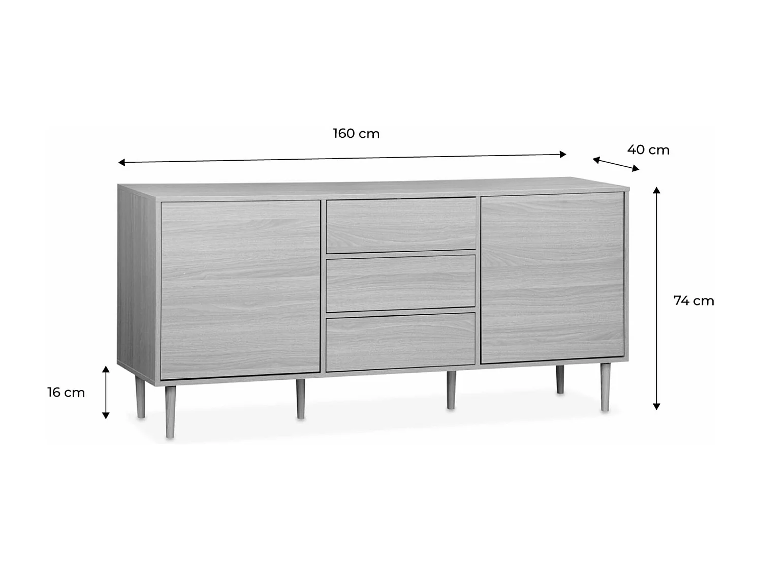 Credenza a 2 ante effetto legno, 160cm, marrone naturale