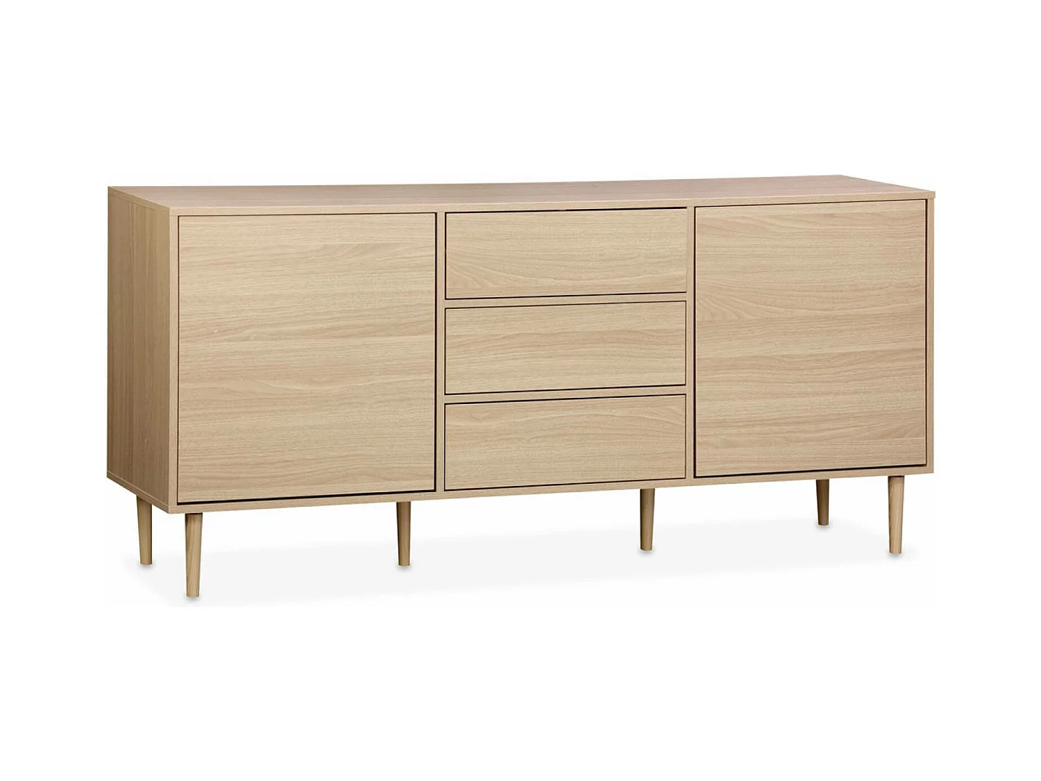 Buffet de rangement décor bois - Mika - 2 niveaux. 2 portes. 3 tiroirs. buffet bas. L 160 x l 40 x H 74cm