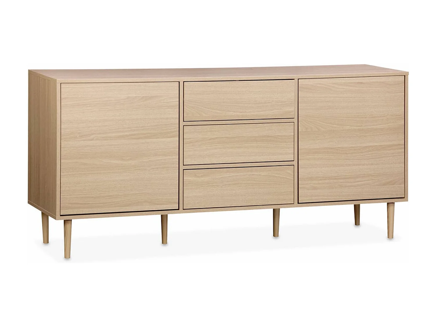 Buffet de rangement décor bois - Mika - 2 niveaux. 2 portes. 3 tiroirs. buffet bas. L 160 x l 40 x H 74cm