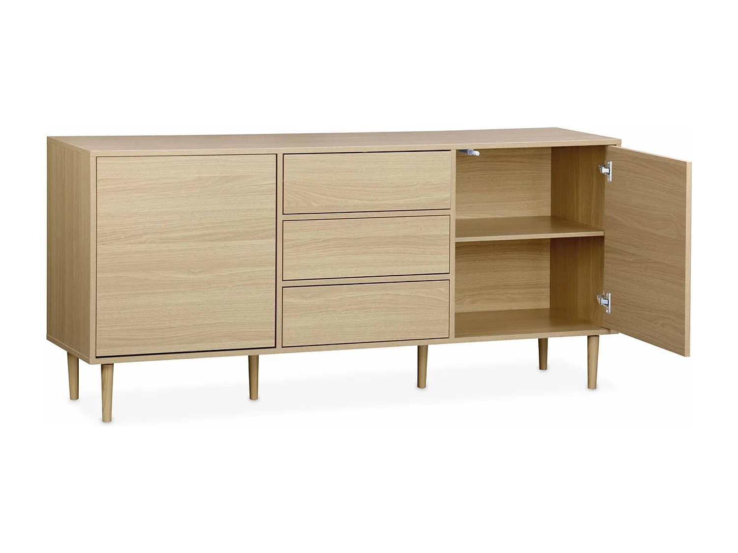 Buffet de rangement décor bois - Mika - 2 niveaux. 2 portes. 3 tiroirs. buffet bas. L 160 x l 40 x H 74cm